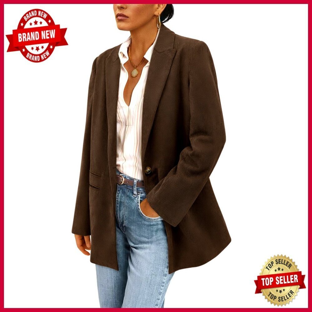 Corduroy Blazer Jacket Long Sleeve Lapel Work Business Casual Outerwear